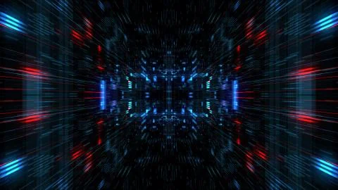 Abstract futuristic sci fi warp tunnel with particle grid. イラスト素材