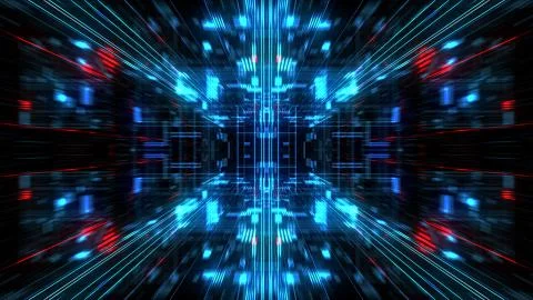 Abstract futuristic sci fi warp tunnel with particle grid. 스톡 일러스트
