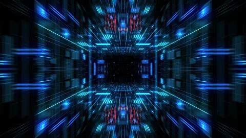 Abstract futuristic sci fi warp tunnel with particle grid. 스톡 일러스트