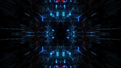 Abstract futuristic sci fi warp tunnel with particle grid. Stock Illustration