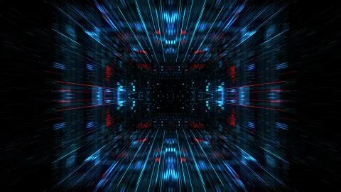 Abstract futuristic sci fi warp tunnel with particle grid. Stockillustratie