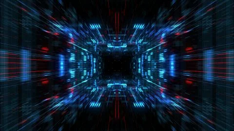 Abstract futuristic sci fi warp tunnel with particle grid. Stock Illustration