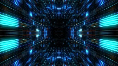 Abstract futuristic sci fi warp tunnel with particle grid. イラスト素材