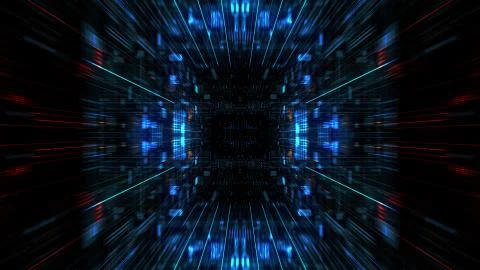 Abstract futuristic sci fi warp tunnel with particle grid. Stock Illustration