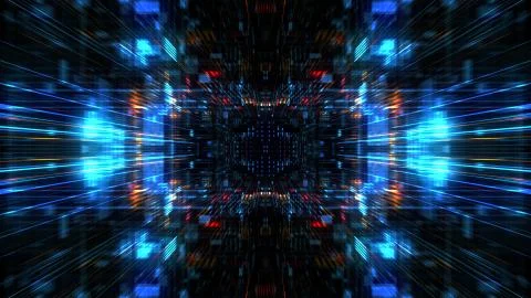 Abstract futuristic sci fi warp tunnel with particle grid. Stockillustratie