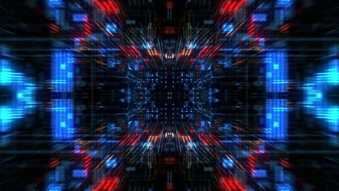 Abstract futuristic sci fi warp tunnel with particle grid. Stock Illustration