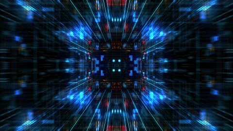 Abstract futuristic sci fi warp tunnel with particle grid. Stock Illustration