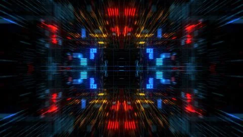 Abstract futuristic sci fi warp tunnel with particle grid. Stock Illustration