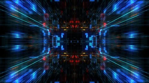 Abstract futuristic sci fi warp tunnel with particle grid. 스톡 일러스트
