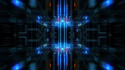 Abstract futuristic sci fi warp tunnel with particle grid. イラスト素材