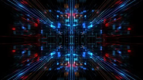 Abstract futuristic sci fi warp tunnel with particle grid. Stock Illustration