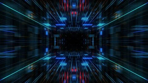 Abstract futuristic sci fi warp tunnel with particle grid. Stock Illustration