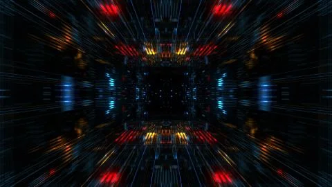 Abstract futuristic sci fi warp tunnel with particle grid. 스톡 일러스트