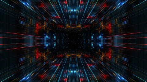Abstract futuristic sci fi warp tunnel with particle grid. Stock Illustration