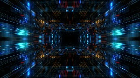 Abstract futuristic sci fi warp tunnel with particle grid. Stock Illustration