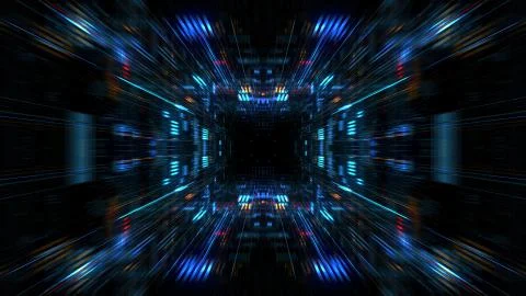 Abstract futuristic sci fi warp tunnel with particle grid. 스톡 일러스트