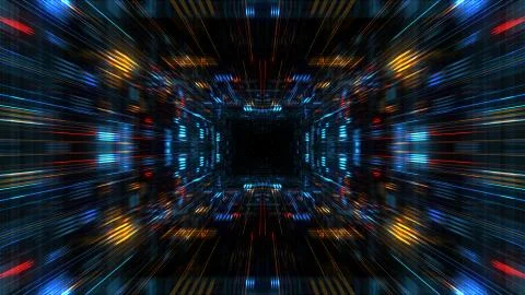 Abstract futuristic sci fi warp tunnel with particle grid. Stock Illustration