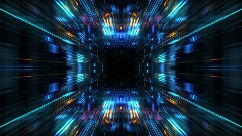 Abstract futuristic sci fi warp tunnel with particle grid. Stock Illustration
