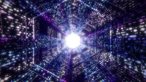Abstract futuristic sci fi warp tunnel with particle grid. Futuristic big data Stock Illustration