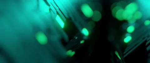 Abstract futuristic server mainframe teal green bokeh blurred backdrop Stock Footage 150739710