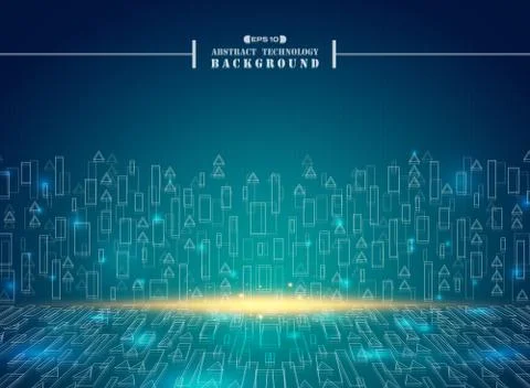 Abstract of futuristic shape background digital perspective on dark gradient. Stock Illustration