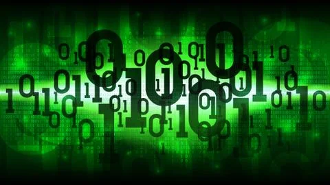 Abstract futuristic shining cyberspace with binary code, matrix green background Illustrazione stock