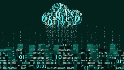 Abstract futuristic smart city binary rain network digital technology concept Stockillustratie