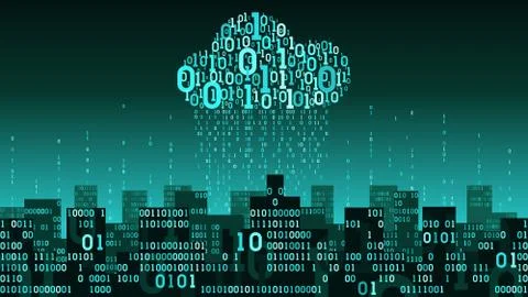 Abstract futuristic smart city cloud storage of big data, binary rain Stock Illustration