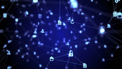 Abstract futuristic social network, computer and internet icons seamless loop Stock Footage 159141355