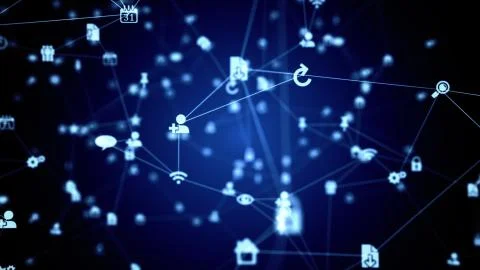 Abstract futuristic social network, computer and internet icons background Stock Illustration