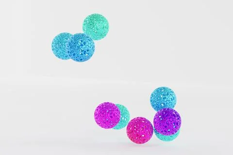 Abstract futuristic spheres objects on white background, minimal 3d render Stock Illustration