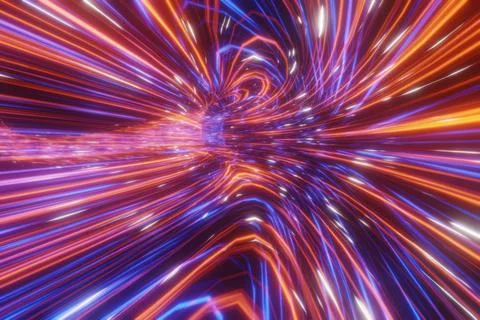 Abstract futuristic stream Digital data neon speed motion Glowing light trail Stock Illustration
