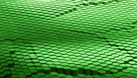 Abstract futuristic surface hexagon pattern with green light rays Illustrazione stock