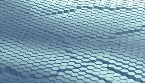 Abstract futuristic surface hexagon pattern with blue light rays Stock Illustration