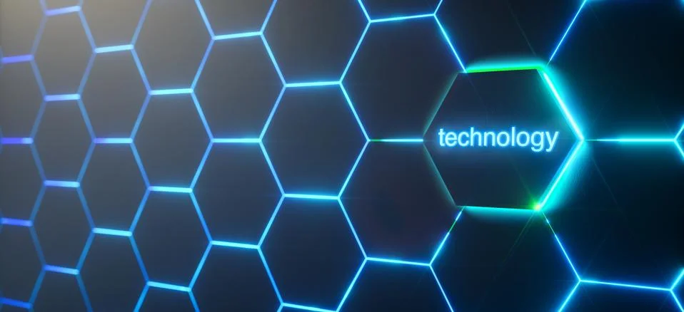 Abstract futuristic surface hexagon pattern with light rays Stock Photos