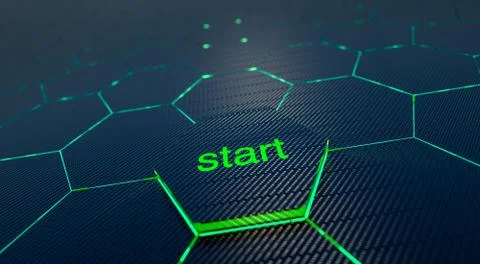 Abstract futuristic surface hexagon pattern with light rays Stock Photos