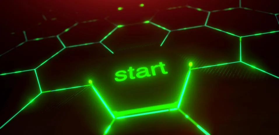 Abstract futuristic surface hexagon pattern with light rays Stock Photos