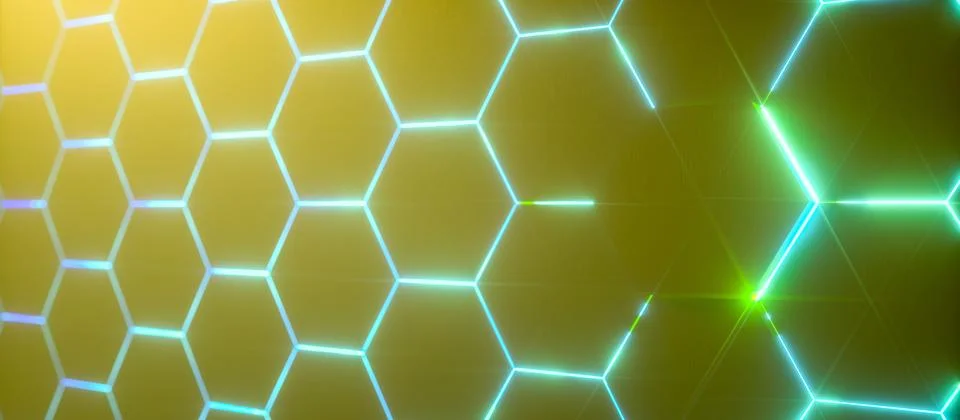 Abstract futuristic surface hexagon pattern with light rays Stock Photos