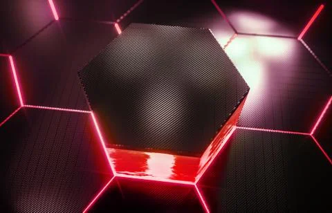 Abstract futuristic surface hexagon pattern with light rays Stock Photos