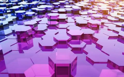 Abstract futuristic surface hexagon pattern with light rays Stock Photos