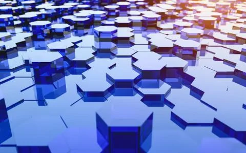 Abstract futuristic surface hexagon pattern with light rays Stock Photos