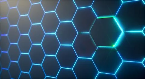 Abstract futuristic surface hexagon pattern with light rays Foto stock