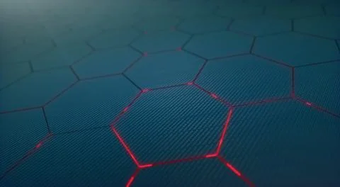 Abstract futuristic surface hexagon pattern with light rays Stock Photos