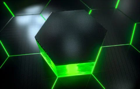 Abstract futuristic surface hexagon pattern with light rays Stock Photos