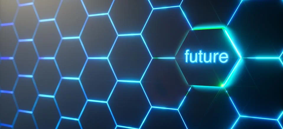 Abstract futuristic surface hexagon pattern with light rays Photos