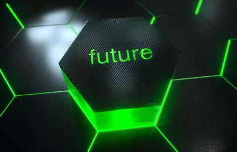 Abstract futuristic surface hexagon pattern with light rays Stock Photos