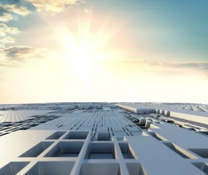 Abstract futuristic surface of a spaceship with dramatic sunrise Stock Illustration