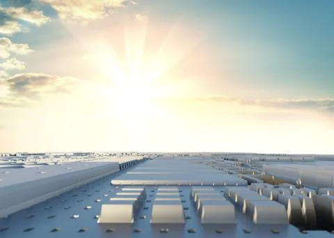 Abstract futuristic surface of a spaceship with dramatic sunrise Stock Illustration