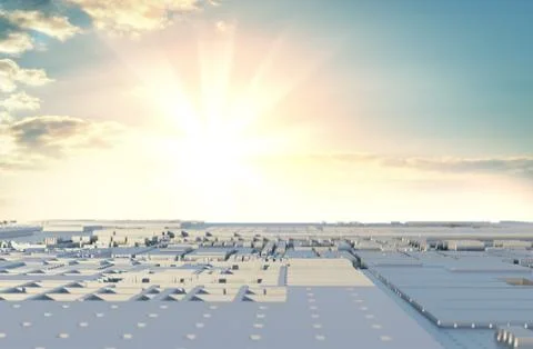 Abstract futuristic surface of a spaceship with dramatic sunrise Stock Illustration