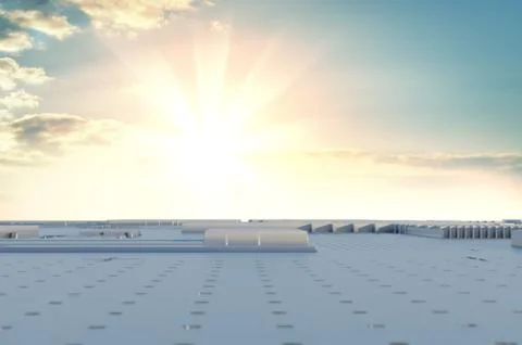 Abstract futuristic surface of a spaceship with dramatic sunrise Stock Illustration